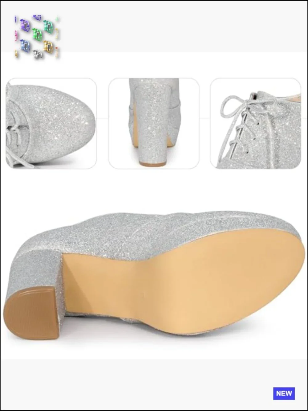 Lace Up Chunky Heel Platform Glitter Ankle Booties for Women